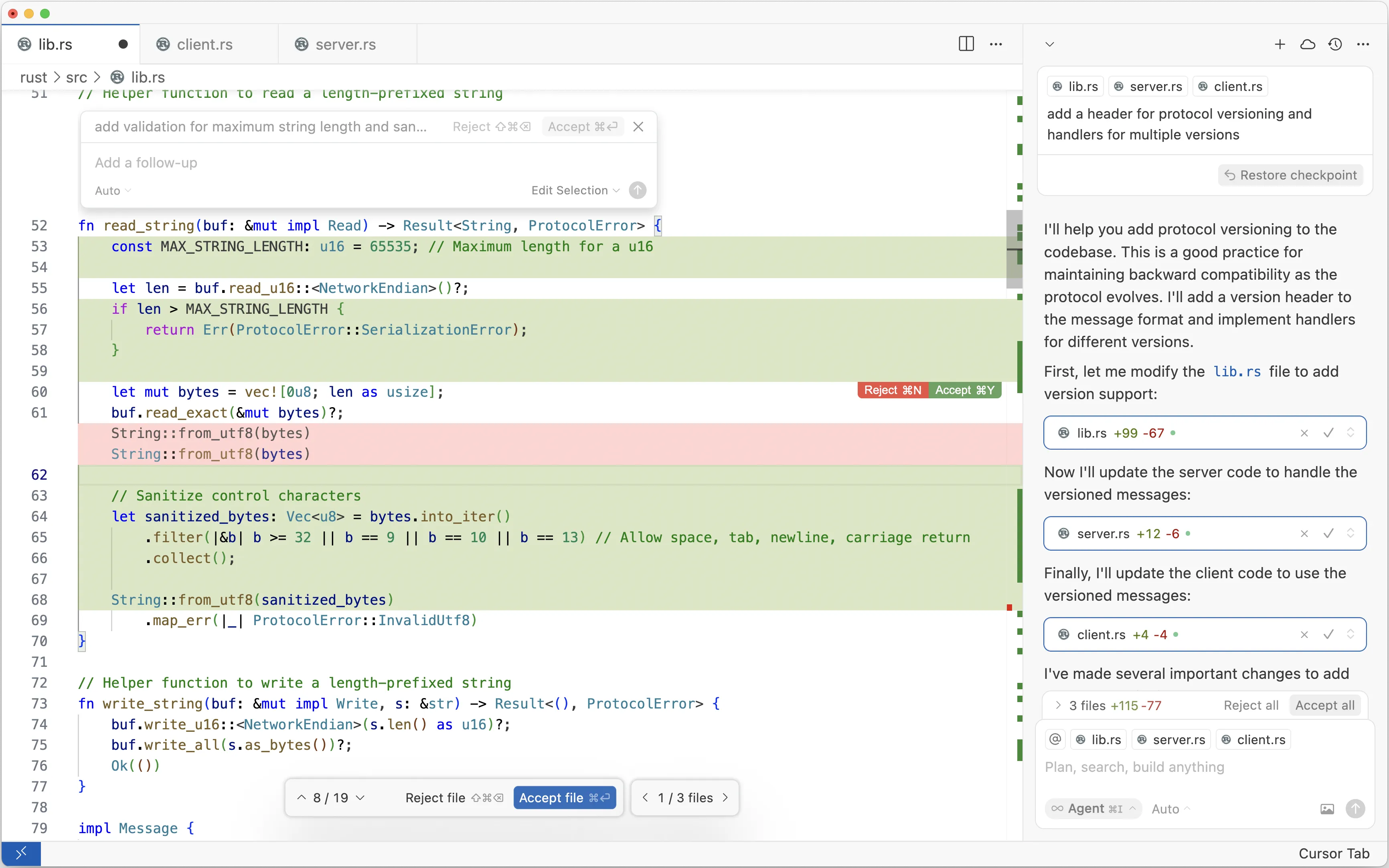 Screenshot of the Cursor application.